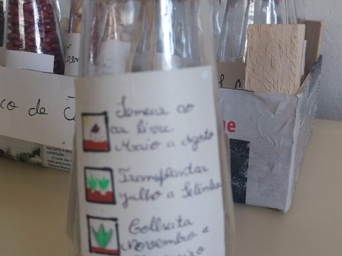 Exemplo de como cada etiqueta fica nos frascos de semente