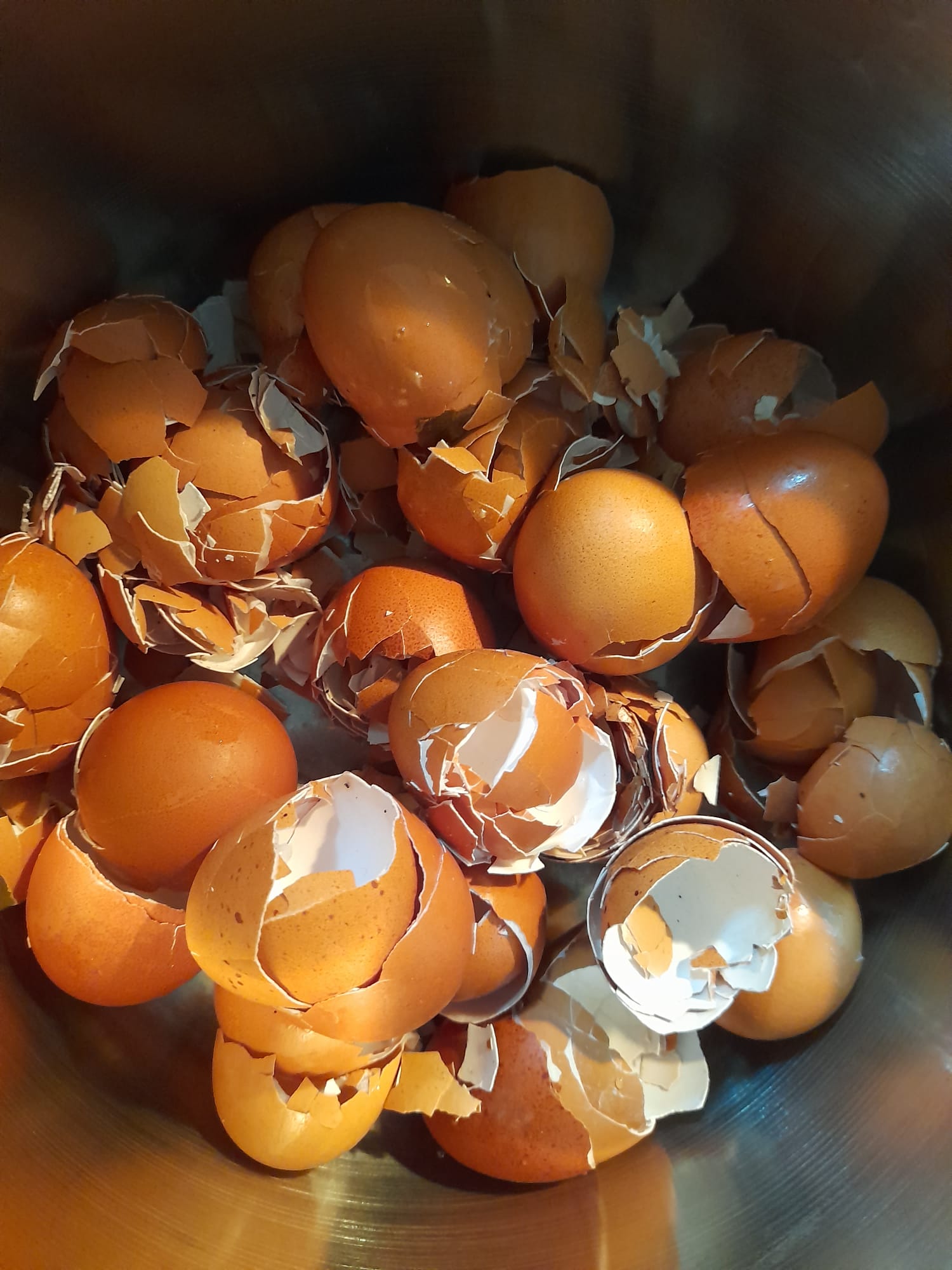 Cascas de ovo numa panela