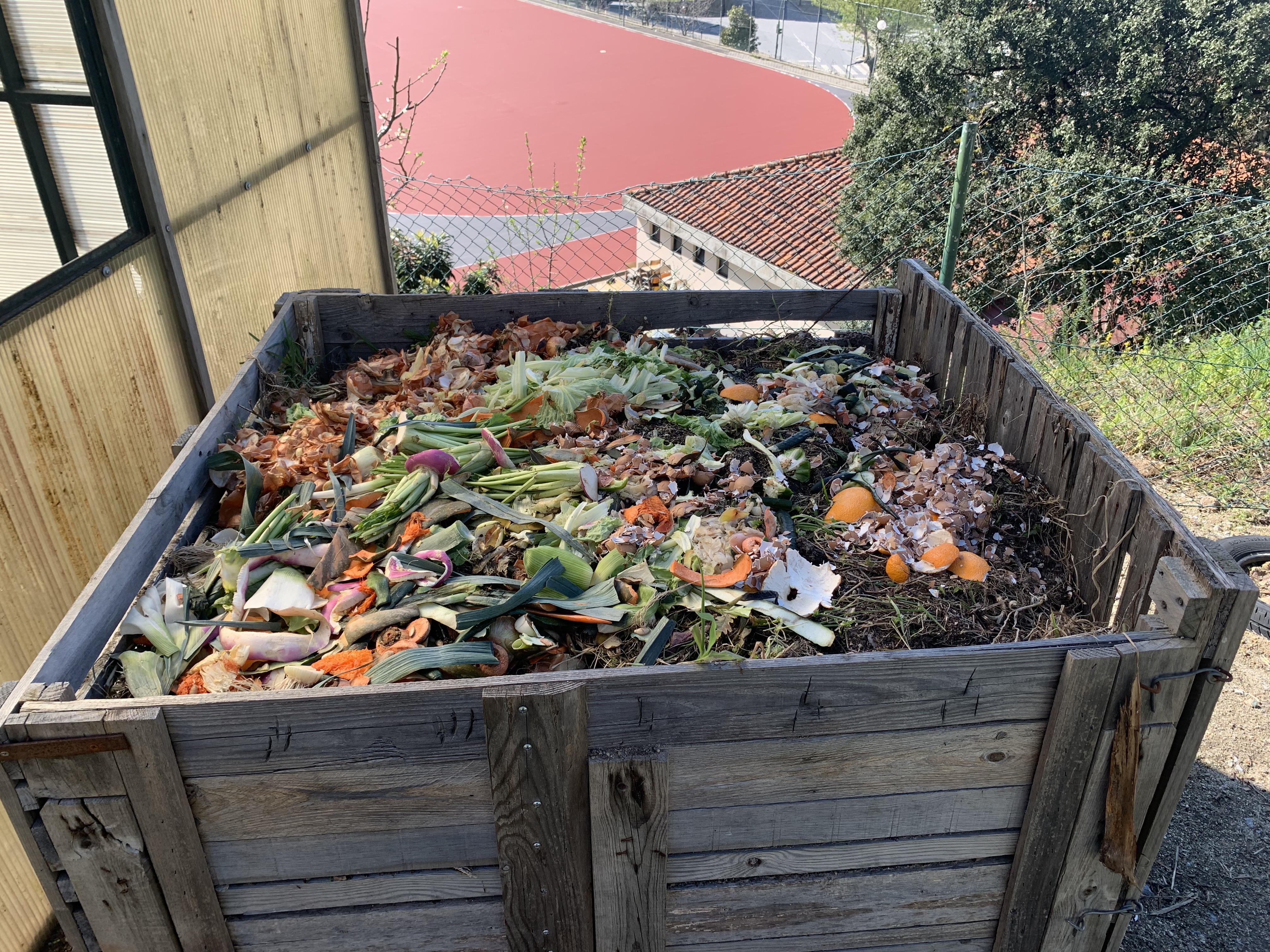 Imagem do reservatório construído pelos, para a realização da compostagem com os desperdícios (da cantina e bar da escola) recolhidos pelos alunos, diariamente.